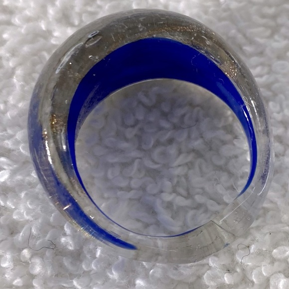 Vintage Art Glass Handmade Blue & Copper Glitter Band Ring - Picture 9 of 12